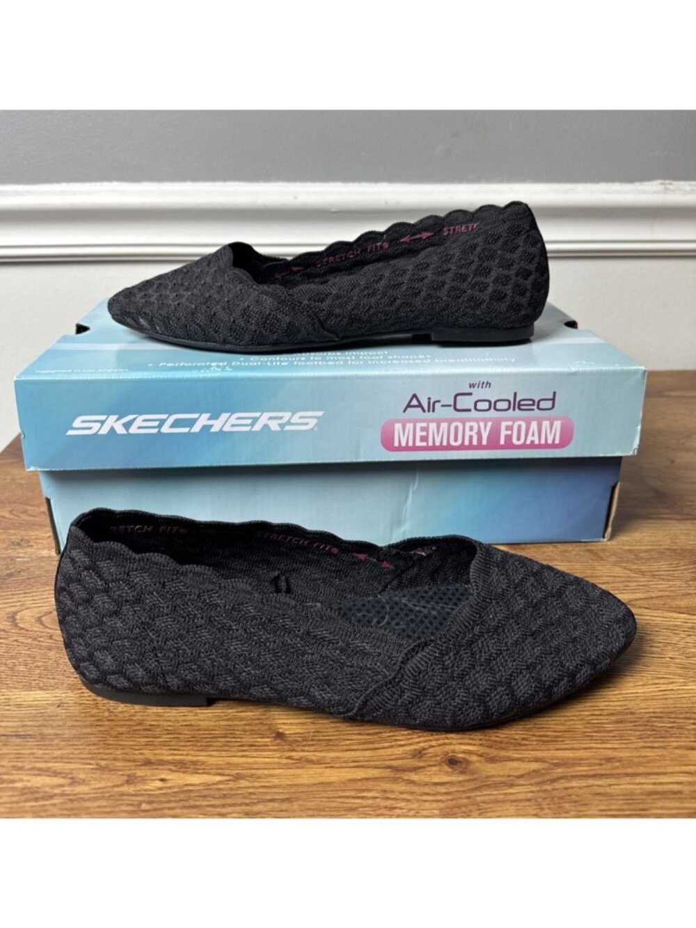 Skechers Women's Cleo-Honeycomb Ballet Flat, Black, Size 8